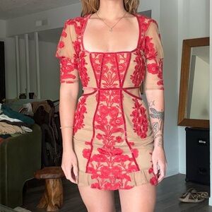 For Love And Lemons Temecula Red Floral Mini Dress